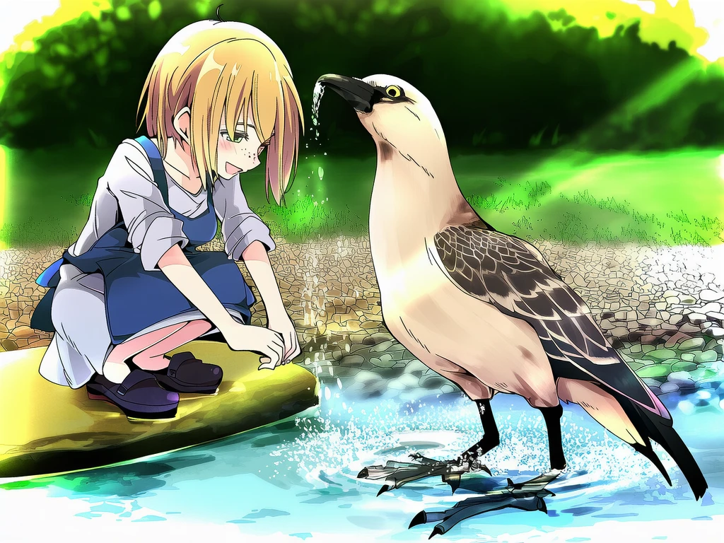Bath time at the stream, both of them soaked