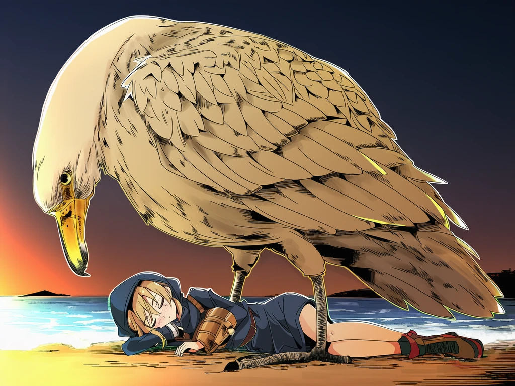 She falls asleep sheltered under one wing