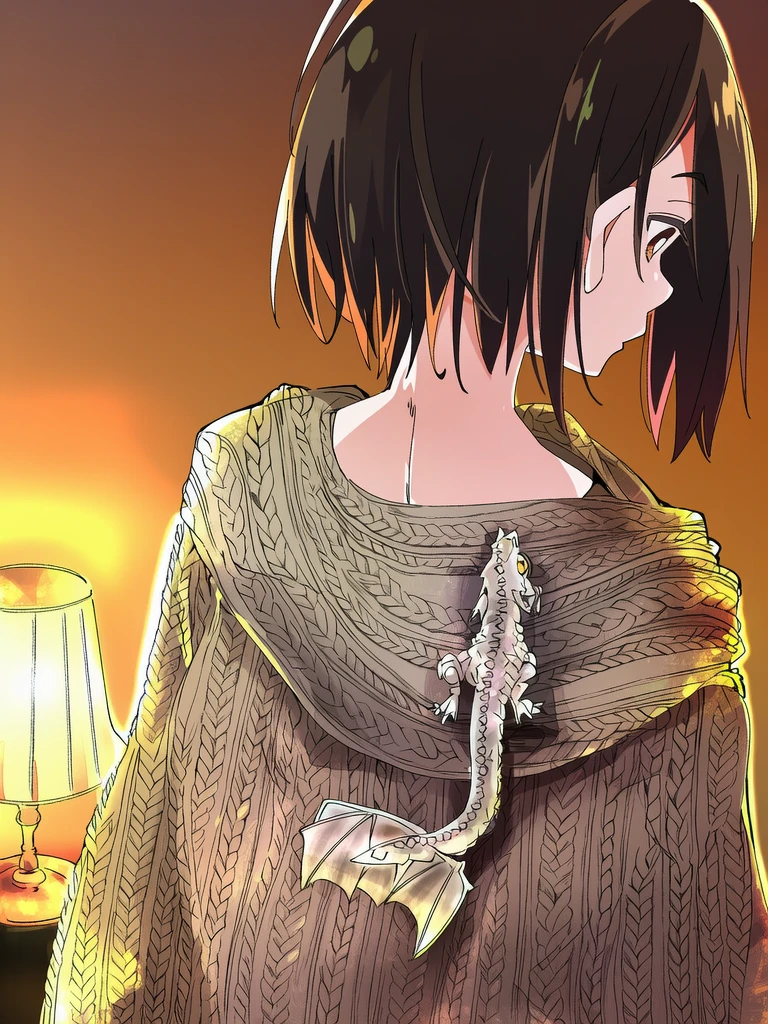 It climbs onto her shoulder at sunset